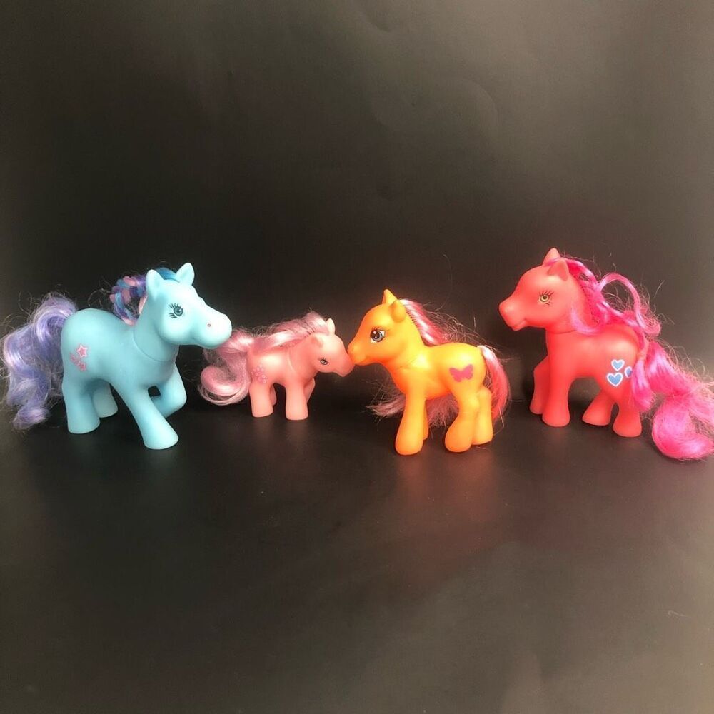 colorful horse lot of 4 little pony horse toy vinyl figures‎ blue pink orange
